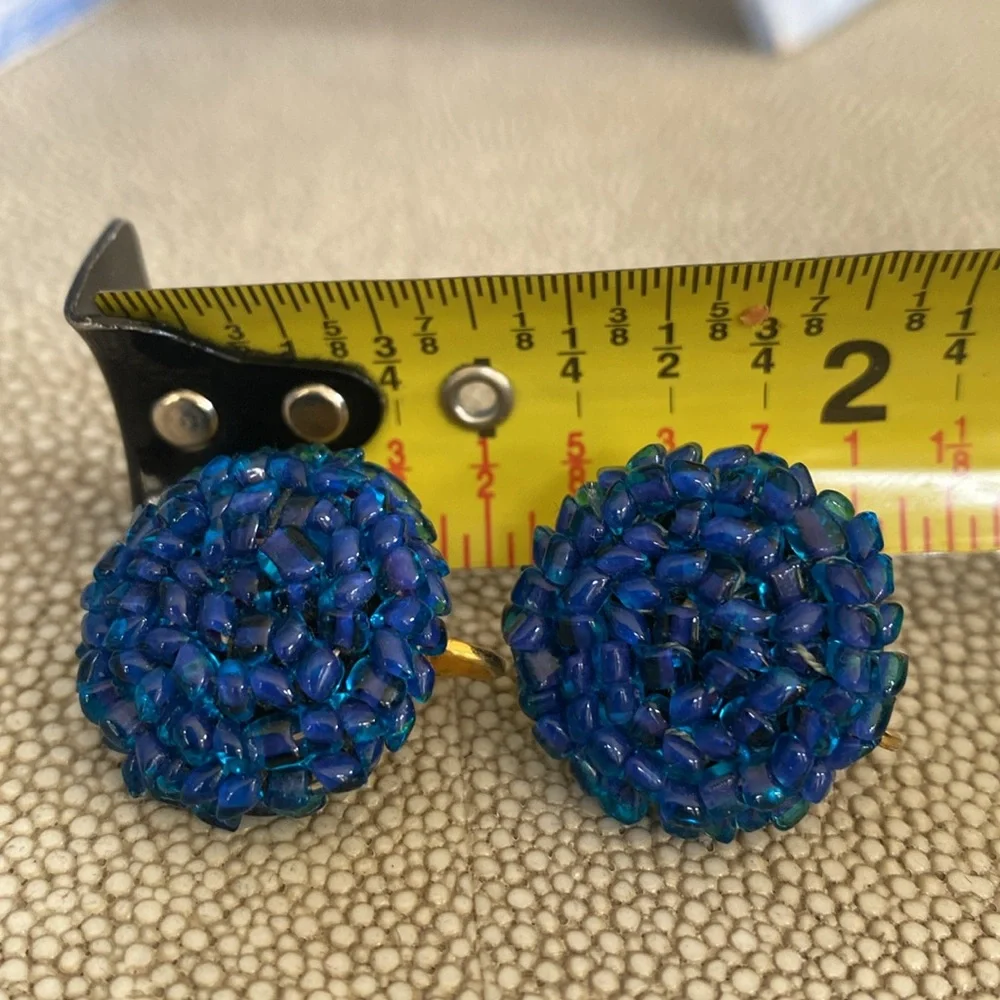 Blue Beaded Vintage 60’s Clip-On Earrings